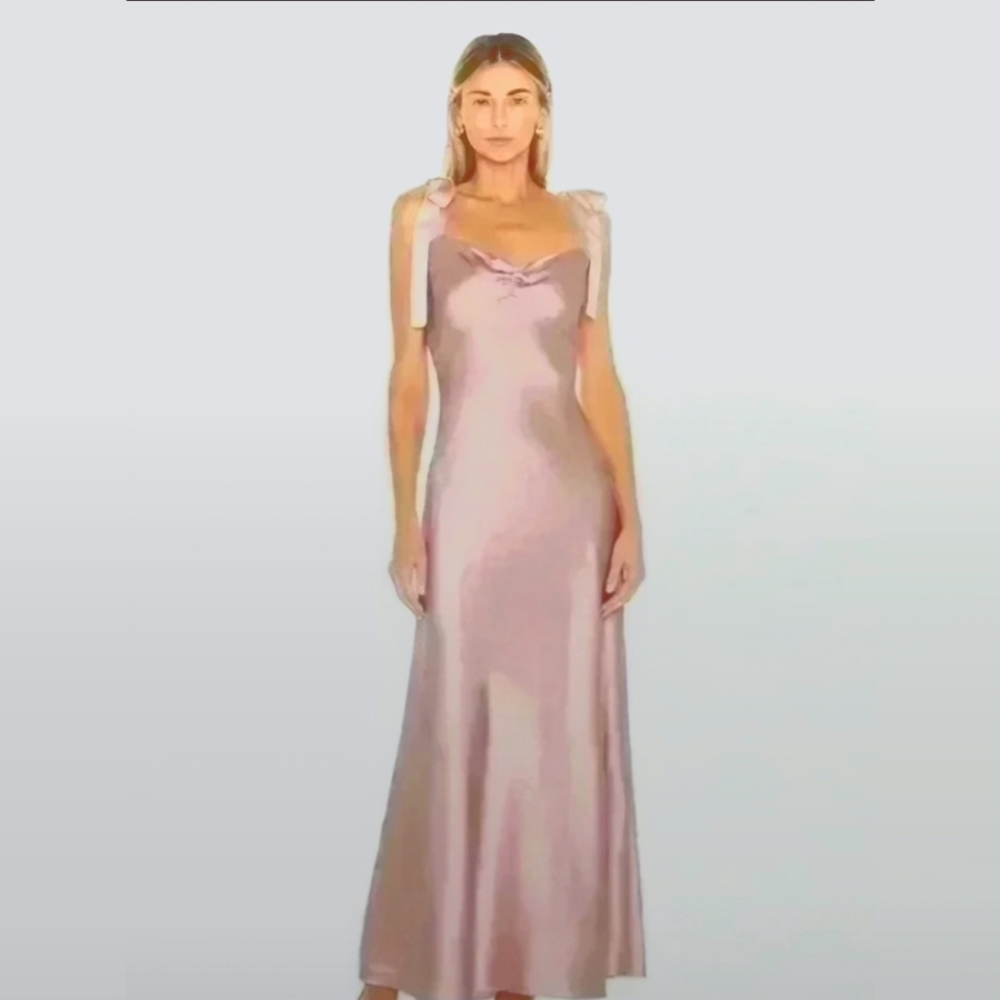 Washable Silk Dress In Pink/mauve, with Satin Tie Straps. Medium.